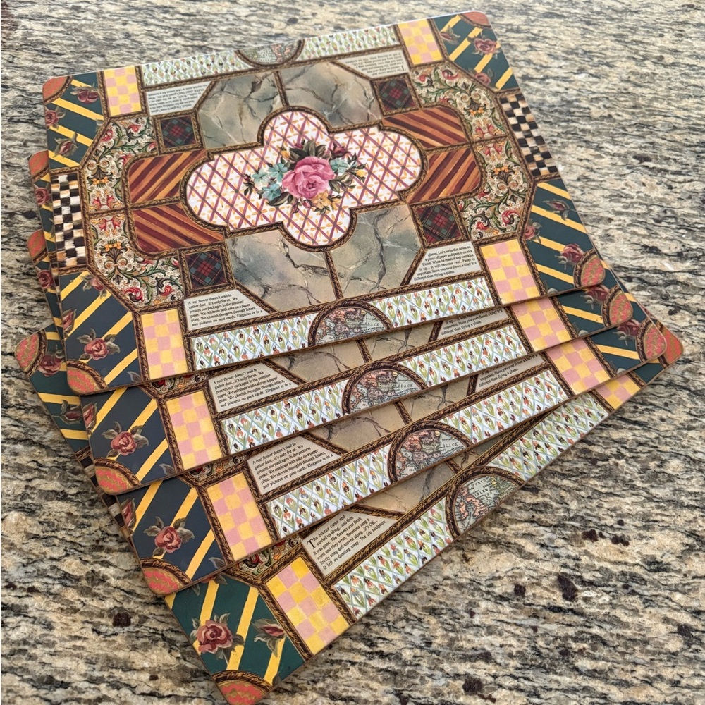 Mackenzie Childs set of 4 placemats Pimpernel Cork Backing